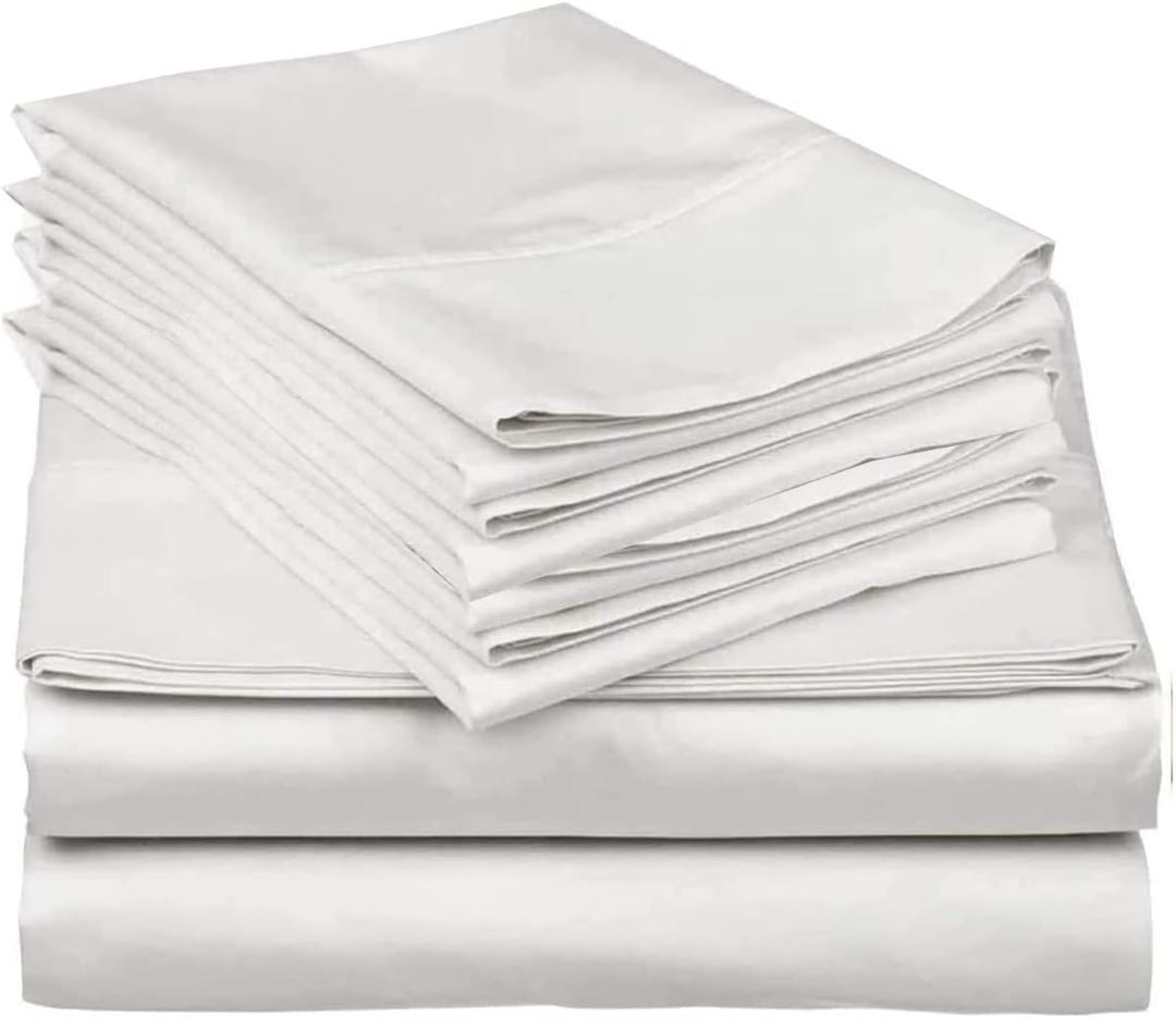 Cottingon Queen Bed Sheets, 6 Piece Set, Microfiber, Soft Brushed, Breathable, Deep Pocket (White)