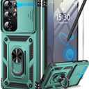 Taisairu for Samsung Galaxy S25 Ultra Case with Screen Protector & Slide Camera Lens Cover, Built-in Magnetic Ring Stand Shockproof Protective Phone Case for Samsung S25 Ultra Case (Green)