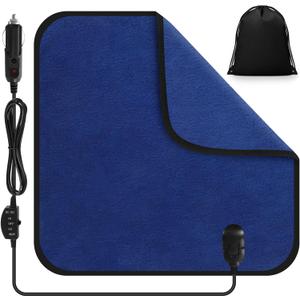Tuanse Car Electric Blanket 12 Volt Heated Car Blanket with Temperature Controller and Black Storage Bag Cold Weather Tailgating and Emergency Kit (Navy Blue)