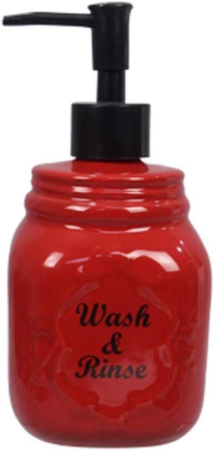 Young's Inc. Farmhouse Soap Dispenser - Decorative Dish and Hand Soap Dispenser for Bathroom and Kitchen - Wash and Rinse, Red - 3.25'' X3.25'' X7''