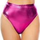 Kepblom Women's Thong Metallic Rave Bottoms Shiny High Waisted Panties for Festival Clubwear Dancing L