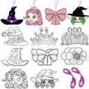 3 x Motipuns 32 Pcs Paper Witch and Princess Coloring Craft Kit with Ribbons Ornaments DIY Witch Hat Crowns Cutouts Color Your Own Crafts for Painting Party Home Art Project