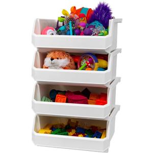 ReadySpace Plastic Containers for Organizing and Storage Bins for Closet, Kitchen, Office, Garage or Pantry Organization, Stackable Bins, Extra Large (14.8" x 16.5" x 7"), 4-Pack, White