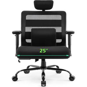 Extra Wide Seat Office Chair for Big and Tall 500lbs, with High Back Adjustable Headrest Lumbar Support Arms Wheels Heavy Duty (Breathable Fabric Seat)