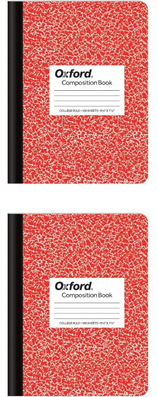 Oxford Composition Notebook, College Ruled Paper, 9-3/4 x 7-1/2 Inches, 100 Sheets, Assorted Marble Cover (2 Red) Oxford Composition Notebook, College Ruled Paper, 9-3/4 x 7-1/2 Inches, 100 Sheets, Assorted Marble Cover (2 Red)
