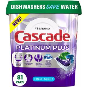 Cascade Platinum Plus ActionPacs Dishwasher Detergent Pods, Fresh Scent (81 Ct)