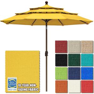 EliteShade USA 10-Year-Non-Fading 9ft 3-Tier Market Patio Umbrella, Commercial Grade Outdoor Table Umbrella with Crank Open, Windproof & UPF 50+ UV Protection, Heavy Duty Ventilation for Garden, Deck, Pool, Backyard, Beach & Bistro, Sunflower Yellow