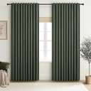 Dark Olive Green Curtains 70 Inch Length Extra Wide Pleated Black Out 96 Inch Long for Living Room, Linen Thick Sliding Glass Door Heavy Duty Insulated Large Window Drapes (70"Wx96"Lx 2Panels Loden)