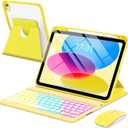 Case with Keyboard Mouse for iPad A16 11th 10th Generation 11/10.9 inch,Rainbow Backlit Detachable Keypad Rotatable Magnetic Cover with Pencil Holder for iPad 11 2025 10 Gen 2022 Yellow