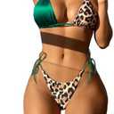 SOLY HUX Bikini Sets for Women Leopard Print Halter Triangle Tie Side Bathing Suits Two Piece Swimsuit, Size Large