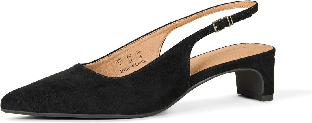 Amazon Essentials Women's Slingback Block Heel (7, Black Faux Suede)