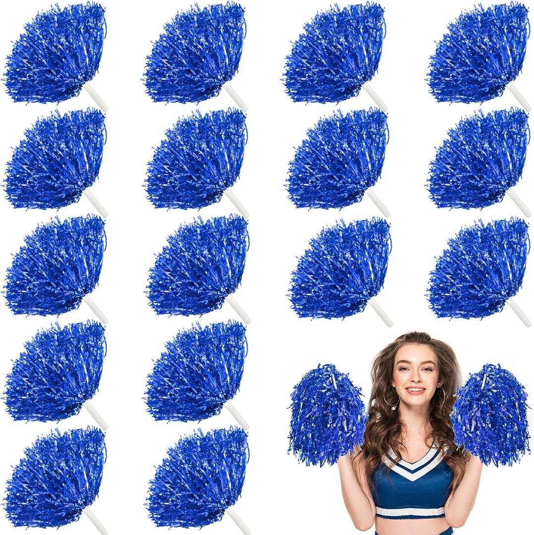 Hoteam 40 Pcs Cheerleading Pom Poms Bulk Metallic Foil Plastic Cheerleader Spirited Fun with Baton Handle Cheer Costume Accessory for Sports Party Football Team Supplies(Blue)