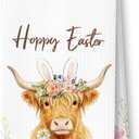 Spring Easter Egg Highland Cow Kitchen Towels, Highland Cow Lover Gifts Dish Tea Towels for Kitchen, Rustic Flower Heifer Decorative Hand Towel for Bathroom, 16x24 Inch