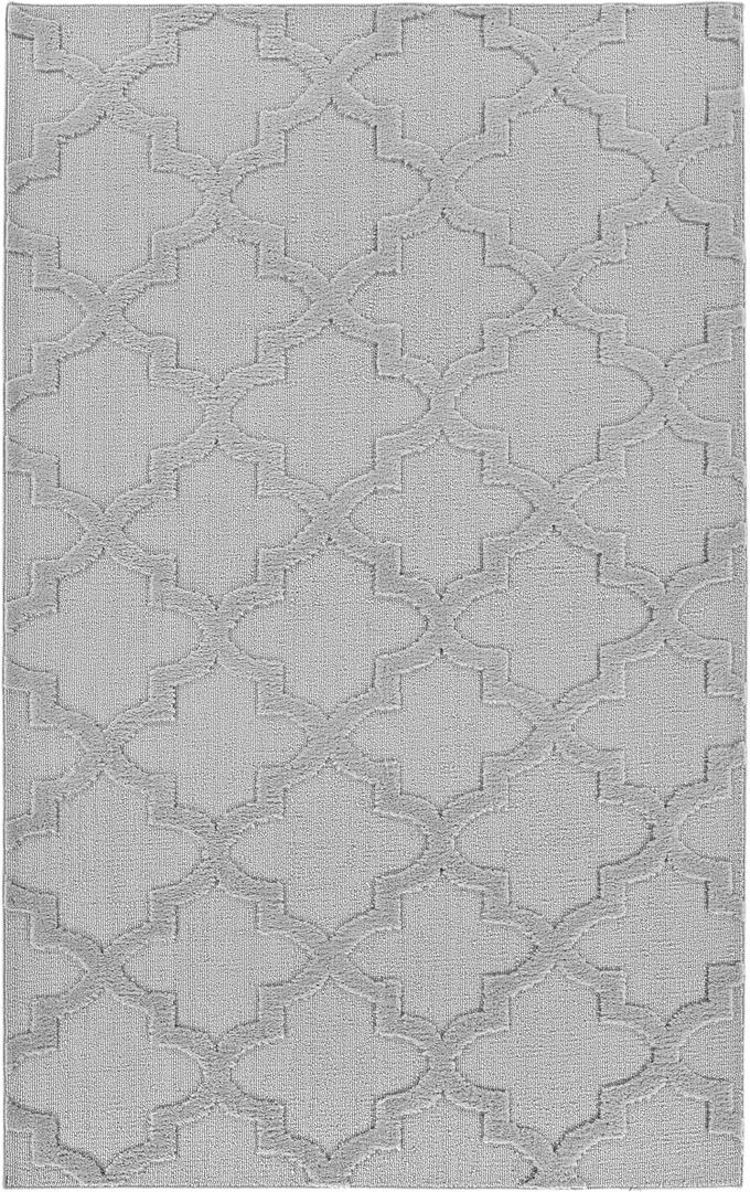 Garland Rug Quatro Silver 5' x 8' Cut-Loop Trellis Area Rug Soft, Comfortable, Stylish & Budget-Friendly Rug in a Beautiful Solid Grey Silver