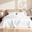 Love's cabin Satin Queen Sheets Set - 4 Piece White Silky Bed Sheets with Deep Pocket, Luxury Silk Feel Satin Queen Size Sheet Set (1 Flat Sheet,1 Fitted Sheet,2 Pillow Cases, White)