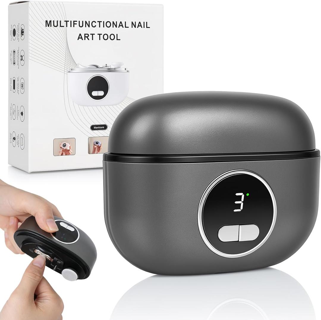 4-in-1 Electric Nail Clipper with LED Light & Nail File, Automatic 3 Speeds LCD Digital Display, Nail Clip Storage, USB Rechargeable Safety Fingernail Trimmer for Baby, Kids, Seniors (Black)