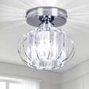 FRIXCHUR Small Chandelier Semi Flush Mount Ceiling Light Fixture Chrome Crystal Ceiling Lighting Modern Crystal Ceiling Light Fixture for Hallway Closet Kitchen Island Dining Room Bedroom E26 Base