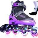 PAPAISON Adjustable Inline Skates for Kids and Adults with Full Light Up Wheels, Outdoor Roller Skates for Girls and Boys, Men and Women (Medium - Big Kid (1-4 US))