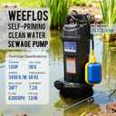 1.6HP Submersible Sump Pump, Automatic ON/OFF, 6300 GPH High Flow, 36ft Max Head, for Dirty Water Removal, Flooded Basement, Swimming Pool Cover, Hot Tubs, Lightweight Aluminum (1.6HP/36FT)