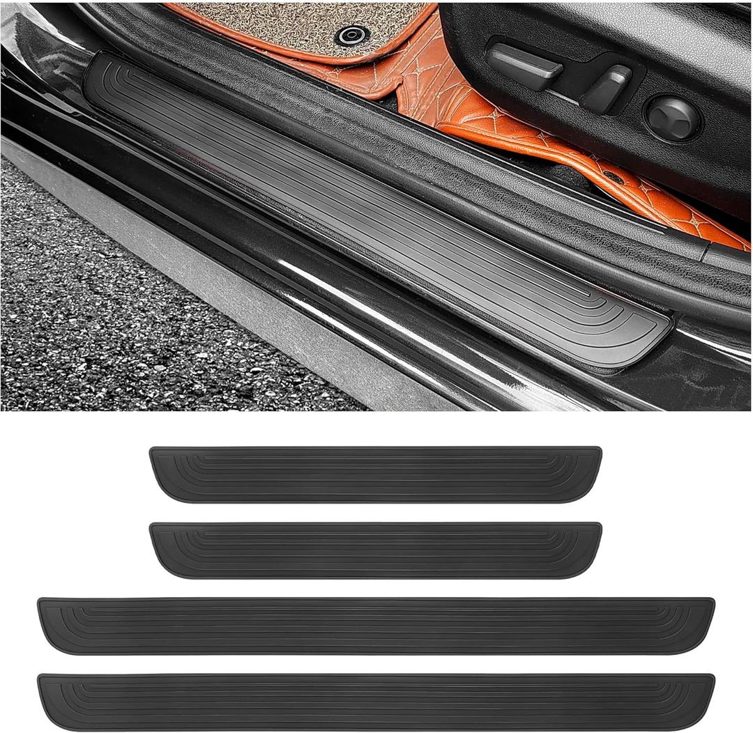 4PCS Car Door Sill Protector,Anti-Scratch Rubber Car Door Protector Edge Guards for Door Steps,Universal Waterproof Door Threshold Strips Exterior Accessories for Car Truck SUV (Black, Width 1.96")