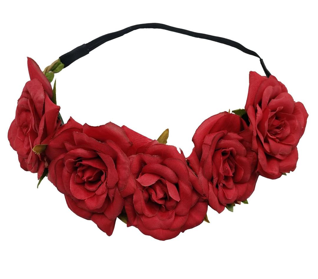 Sanrich Rose Flower Crown Headband for Women Girl, Realistic Fake Flower Floral Hair Crown (red, 1 Count)