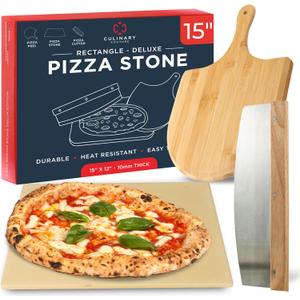 Pizza Stone for Oven Set - 15 x 12 inch Stone for Grill - 3PCS PizzaMaking Accessories - Large Pizza Oven Stones - Baking Stones for Bread and Pizzas