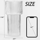 Large Glass Vase, 12 Inches Tall Vase for Flowers, Flower Vases for Bouquet, Modern Ribbed Glass Vases for Living Room, Dining Table, Office, Entryway, Mantle, Shelf, Wedding Gifts