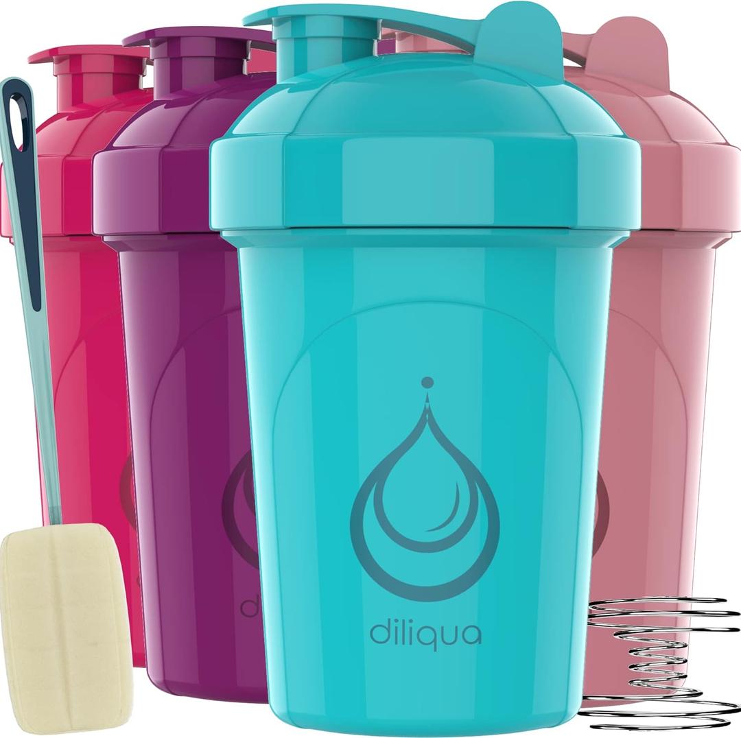 4 PACK, 20 oz Shaker Bottles for Protein Mixes, BPA-Free & Dishwasher Safe, Shaker Cups for protein shakes, Blender Shaker Bottle Pack (20 oz - Purple, Torquise, Pink, Burgundy)