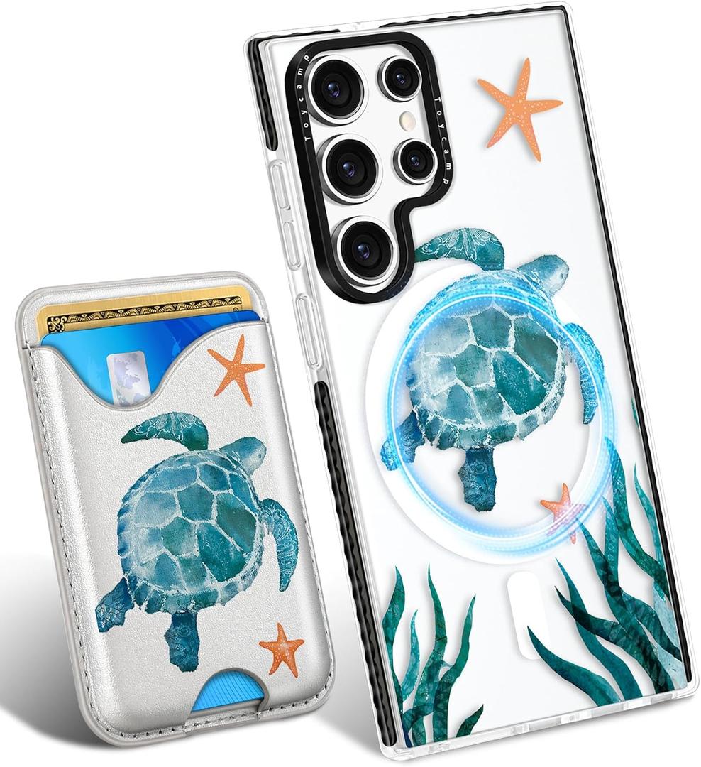 Toycamp for Samsung Galaxy S23 Ultra Case - Compatible with Magsafe Credit Card Holder Wallet Magnetic Cute Women Teen Girls Kawaii Girly Unique Sea Turtles Design Phone Cover for Galaxy S23 Ultra