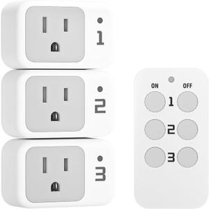 Remote Control Outlet, TESSAN Electrical Light Switch, Plug in Wall Plug with ON/Off Switch for Indoor String Lights, Lamps, Home Small Appliances, 100ft Range (1 Remote + 3 Outlets)