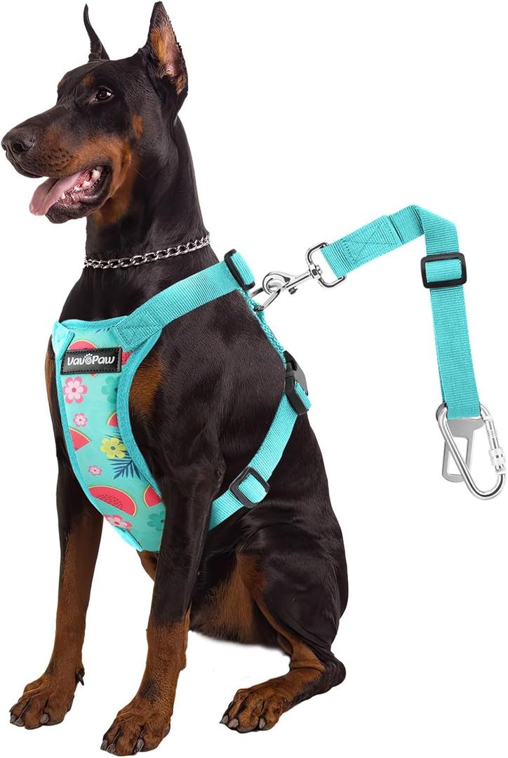 Dog Vehicle Safety Vest Harness, Adjustable Soft Padded Mesh Car Seat Belt Leash Harness with Travel Strap and Carabiner for Most Cars, XXL Size, Lake Blue Flower Dog Vehicle Safety Vest Harness, Adjustable Soft Padded Mesh Car Seat Belt Leash Harness with Travel Strap and Carabiner for Most Cars, XXL Size, Lake Blue Flower