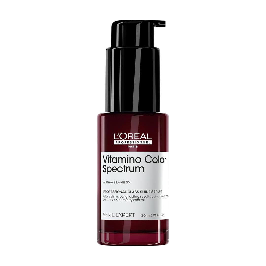 L'Oral Professionnel Paris Vitamino Color Spectrum Glass Shine Serum - Instant Glass Shine, Protects Colored Hair, Heat Protection Up to 450F, Vibrant Colors Up to 100 Days