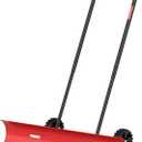 38 Inch Snow Shovel for Driveway, Brewin SnowPro Bi-Direction Heavy Duty Snow Pusher with Wheels and Angled Blade for Efficient Snow Removal, Back Saver Snow Plow for Doorway Sidewalk