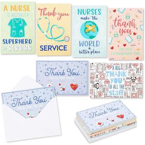 Nurse Appreciation Thank You Cards with Envelopes, 6 Designs (4 x 6 In, 24 Pack) - Nurses Day Cards