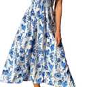 MakeMeChic Women's Summer Floral Dresses 2025 Beach Vacation Casual Blue and White Long Maxi Sundresses (Medium)