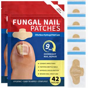 2 Pack Fungal Nail Patches 42 Pcs - Nail Repair Patches with 9-Hour Adhesion, for Discolored & Damaged Toenails Care, Overnight Renewal for Men & Women（2 packs with 21 patches each)