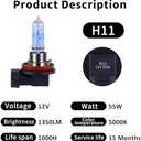 NEWBROWN H11 Headlight Bulb 5000K Super White Light Long Life Replacement PGJ19-2 12V/55W (H11, 2 Pack)