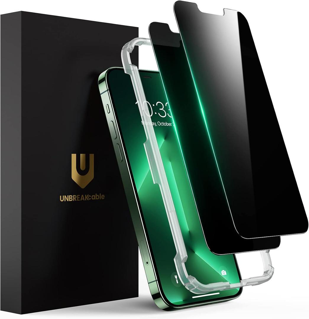 UNBREAKcable Privacy Screen Protector for iPhone 13 Pro Max/iPhone 14 Plus, Shatterproof Tempered Glass [True 28°Anti Spy] [9H Hardness] [Easy Installation Frame] Private Protector - 2 Pack
