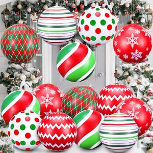 12 Pcs 12 Inch Inflatable Christmas Ball Ornaments Large Christmas Hanging Tree Ornaments Blow up PVC Christmas Balls Decorations for Xmas Porch Yard Lawn Holiday Party Decor