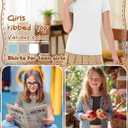 4 Pack Girls Short Sleeve Shirts Ribbed Knit Cotton Boat Neck Slim Fit Tops Basic Casual Cute Tees for 5-14 Years