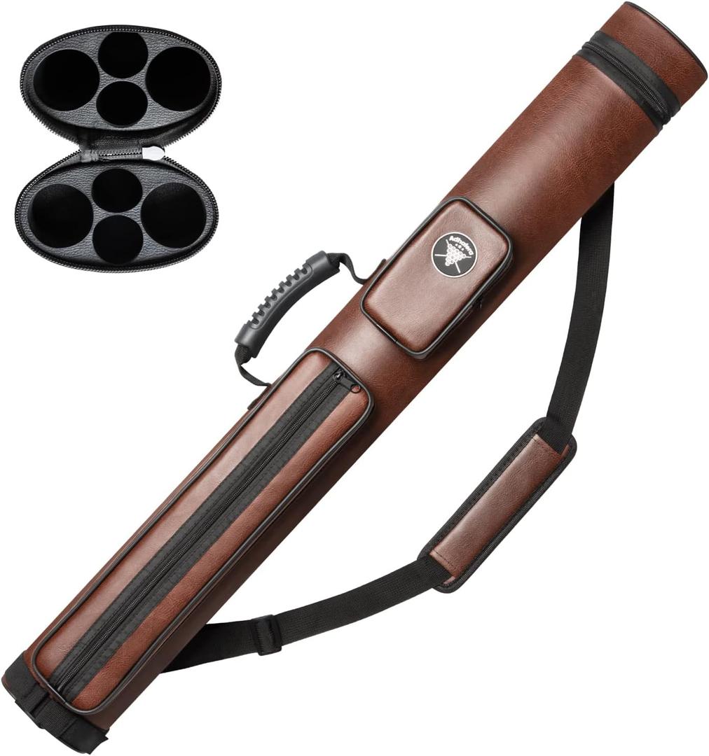 Adhafera Pool Cue Case, 2 X 2 Hard Pool Stick Case, Made of Faux Leather Billiards Accessories (Brown)