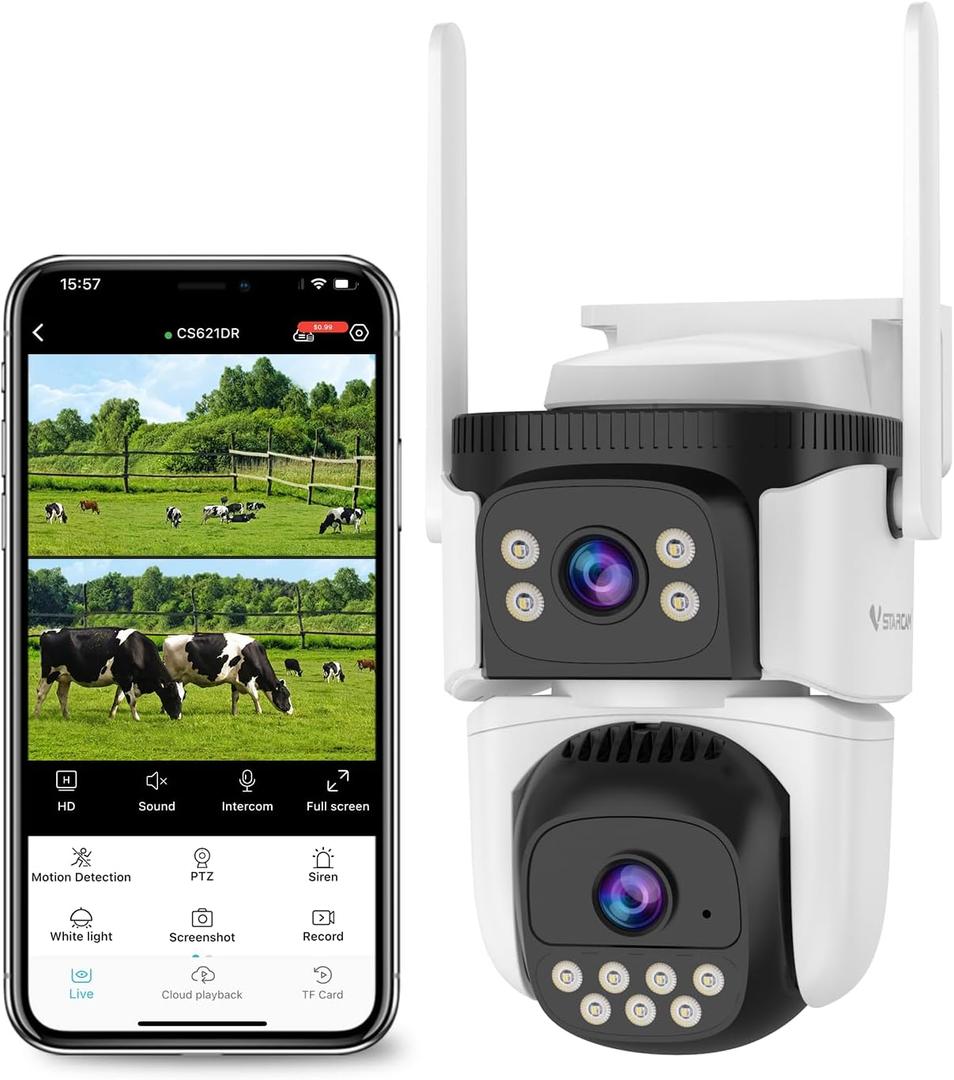 VSTARCAM 3MP+3MP Dual-Lens Outdoor Security Camera Wireless, 2K, 360 View, Color Night Vision, PIR Motion Detection, Spotlight Siren Alarm, 2-Way Talk, IP66 Weatherproof, Cloud/SD Storage