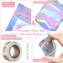 100-pack 7" x 10" 1 Quart Holographic Mylar Bags with Clear Window Resealable Foil Pouches for Food Storage Large Smell Proof Edible Packaging Bag Bulk for Cookies, Jewelry and Small Business
