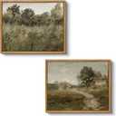 VIYYIEA 2 Pcs Vintage Framed Wall Art, Country Road and Grassland Painting Decor Aesthetic, Small Canvas Print Artwork, Farmhouse Landscape Wall Pictures for Bedroom Barthroom, 9x11 Inch,Set of 2
