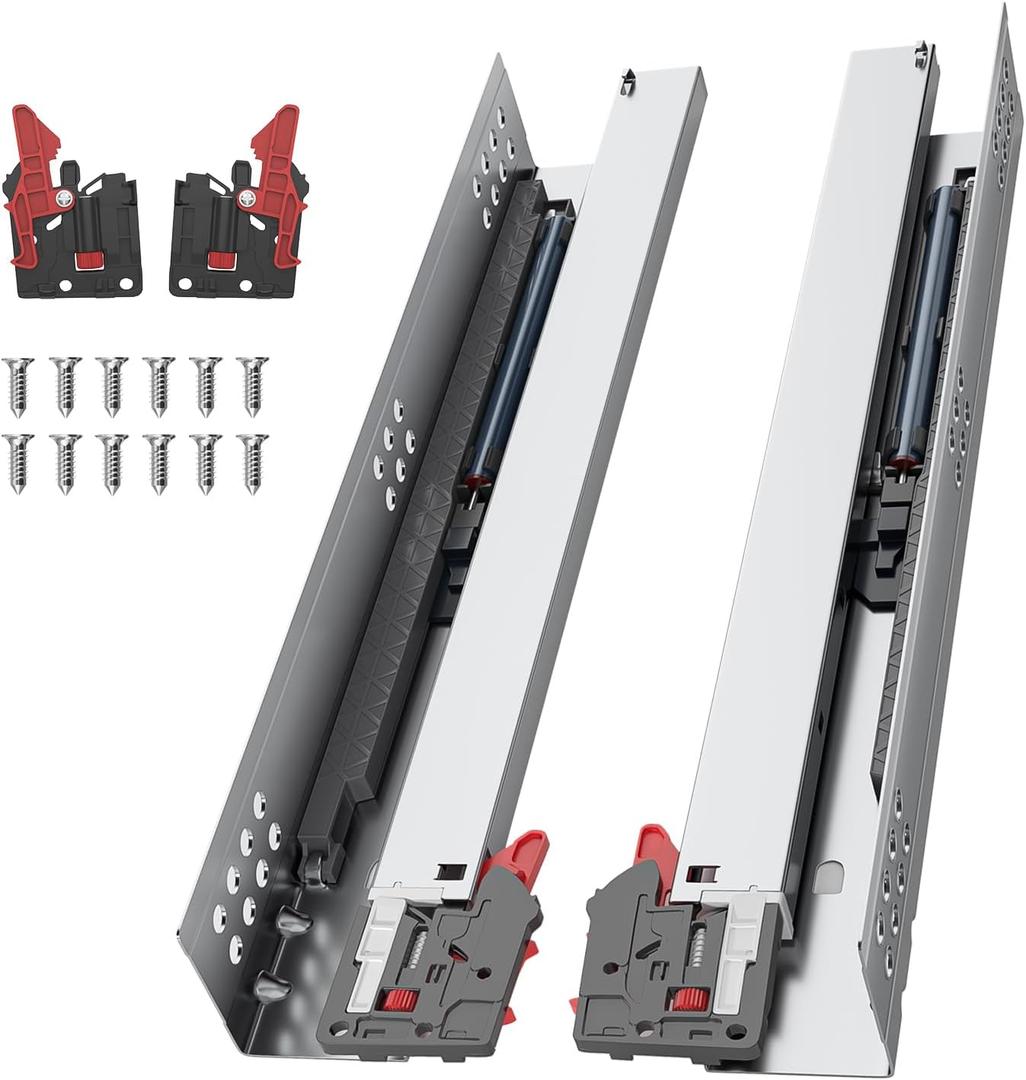 22 Inch Soft Close Undermount (Bottom Mount) Drawer Slides, 1 Pair Heavy Duty Stainless Steel Slides, Full Extension 100lb Capacity for Vanity Cabinets, Home Office Desks