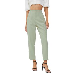 JEAAMKSSER Women's High Waisted Business Trousers Straight Leg Pleated Office Slacks Pants Light Green S