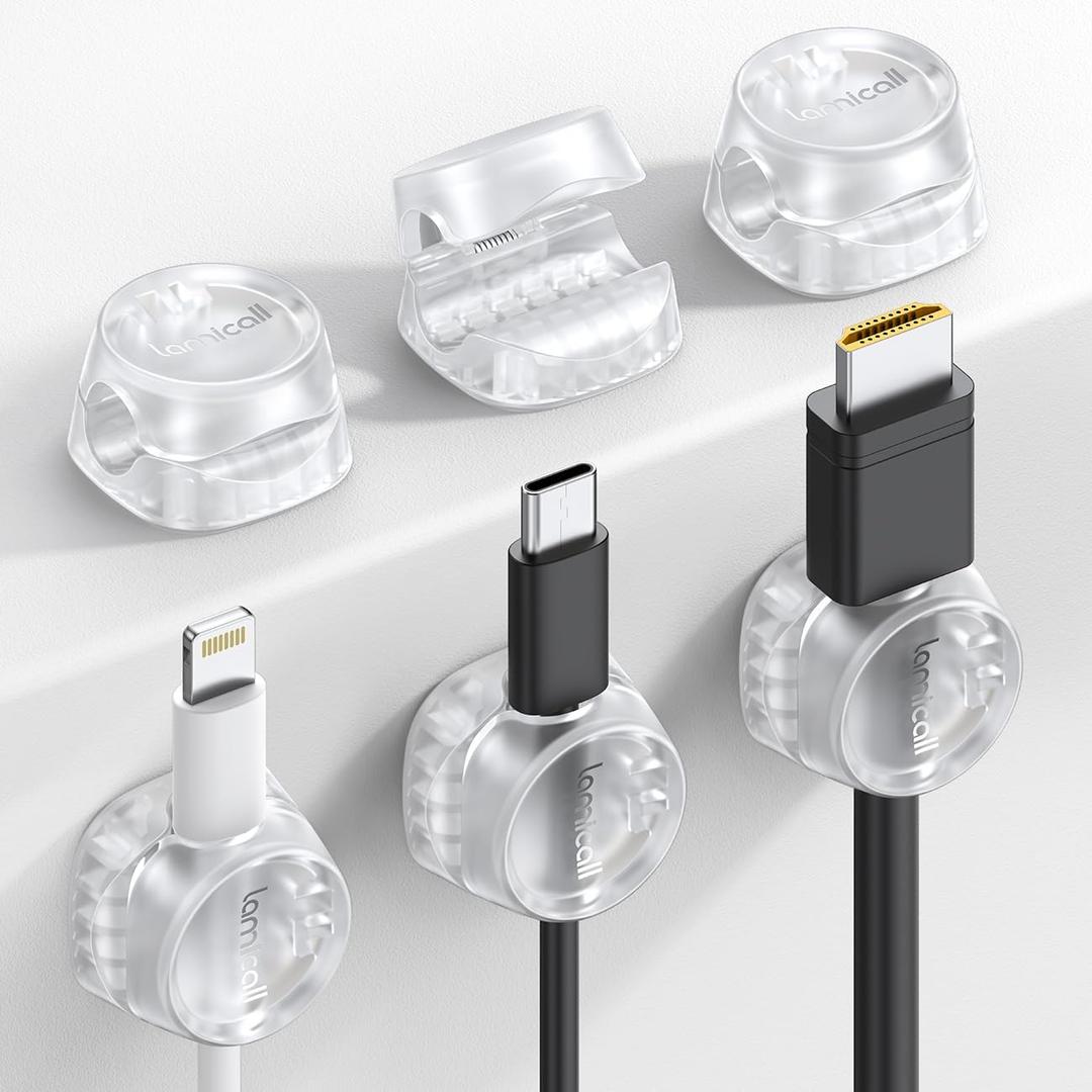 6Pack Cord Organizer, Desk Accessories - Lamicall Clear Desktop Cord Management, Mother's Day for Mother, Office Workspace Organizer Accessories, Nightstand Wire Keeper Desk Decor, Office Must Haves