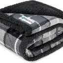 PetAmi Waterproof Dog Blanket for Medium Large Dog Puppy Cat Throw for Couch Cover Leakproof Protection, Sherpa Fleece, Reversible Soft Washable 60x40 Plaid Charcoal Gray