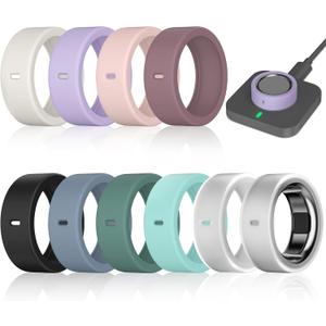 10 Pack Ring Cover Compatible with Oura Ring Gen 4/4 Ceramic, Oura Ring Gen 3 Horizon/Heritage, Support Charging with Cover on, Anti-Scratch Elastic Silicone Ring Protector for Men Women Working Out (2Clear+8 other colors)
