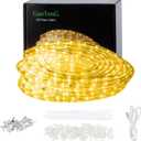 50ft/15m Plug in LED Rope Lights, 540 Warm White LEDs, 110V, Waterproof, Connectable,Power Socket Connector Fuse Holder, Indoor/Outdoor Use, Ideal for Backyards, Decorative Lighting